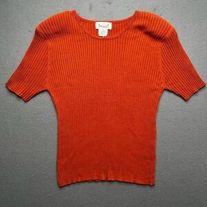 VTG Épogée Women Ribbed Knit Sweater Orange M Short Sleeve 90s Sears Top retro